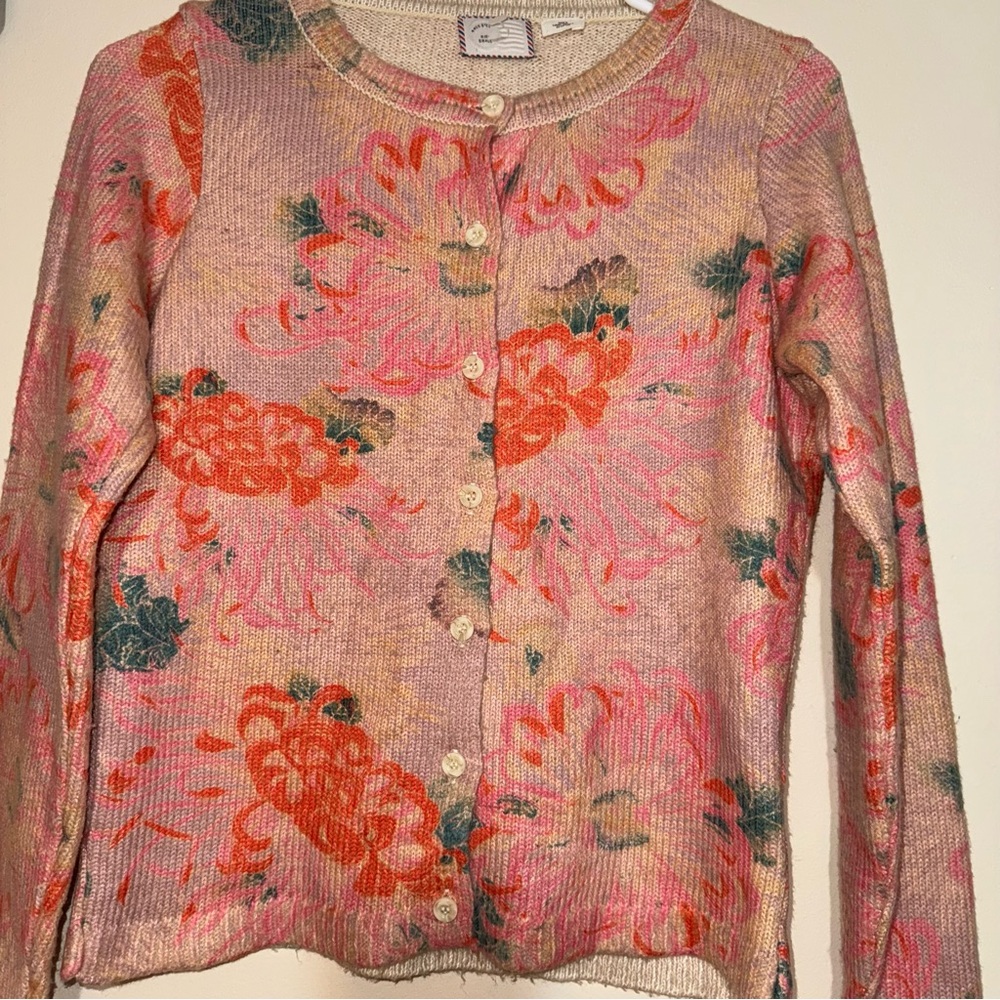 Pink Floral Crewneck Cardigan Sweater - Picture 8 of 8